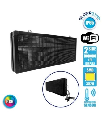 GLOBOSTAR® DISPLAY 90325 Κυλιόμενη Ψηφιακή Επιγραφή P10 Διπλής Όψης LED AC 220-240V Αδιάβροχο IP65 RGBW - WiFi Control μέσω FK APP - Αισθητήρας Θερμοκρασίας & Υγρασίας - Μ104 x Π12 x Υ40cm - 2 Χρόνια Εγγύηση